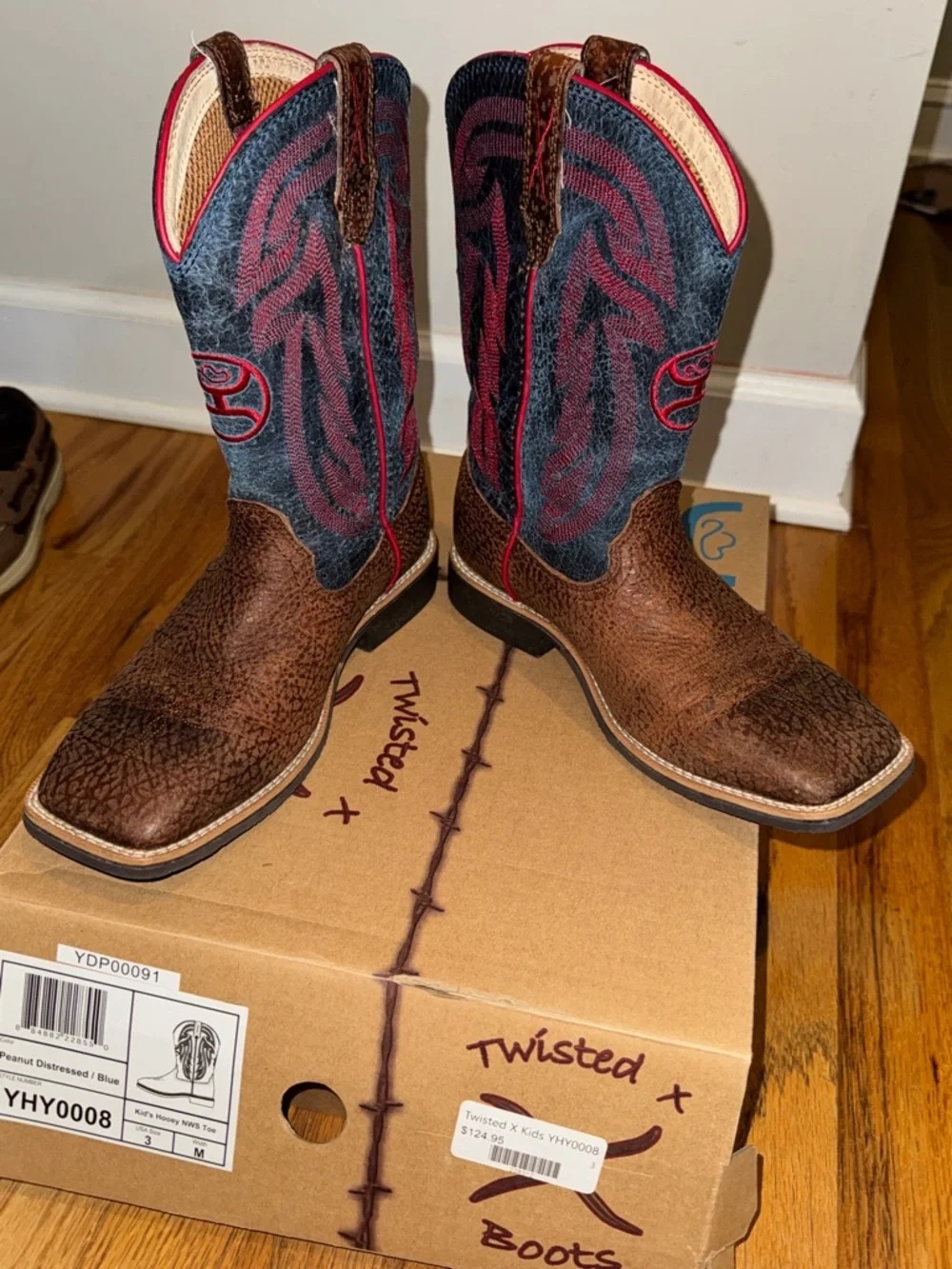 Twisted X Kids Peanut Brown & Blue Western Boots size 3‎